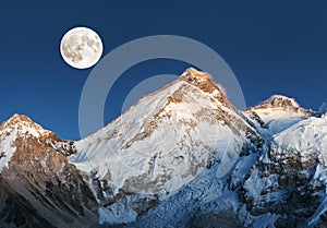 Mount Everest, night view with moon, Nepal Himalaya