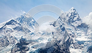 Mount Everest and Nuptse with clouds from Kala Patthar