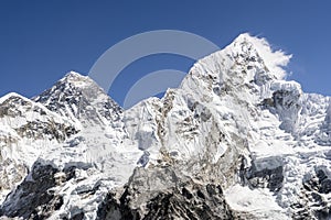 Mount Everest and Nuptse peak  Khumbu valley  Sagarmatha National Park  Nepal