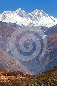 Mount Everest, Nuptse rock face and Mount Lhotse Nepal