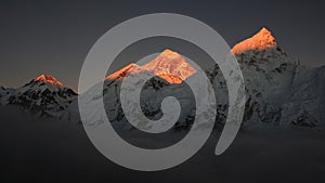 Mount Everest and Nuptse at sunset, view from Kala Patthar