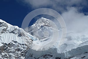 Mount Everest summit (8848 meters), seen from the Everest Base Camp trek, Nepal