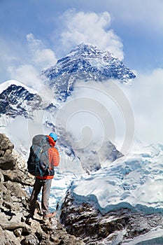 Mount Everest with tourist photo