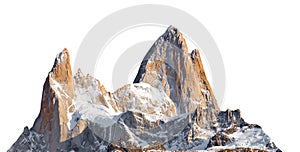 Mount Fitz Roy also known as Cerro ChaltÃ©n, Cerro Fitz Roy, or Monte Fitz Roy isolated on white background. It is a mountain in