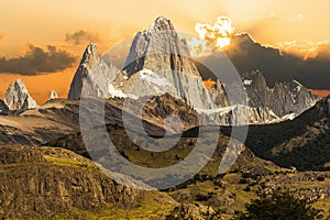 Mount Fitz Roy at Los Glaciares National Park in Argentina after sunset photo