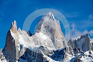 The Mount Fitzroy seen from the Laguna Capri, National Park de los Glaciares, Argentina