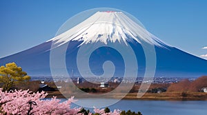 Mount Fuji and cherry blossoms background