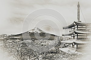 Mount Fuji, Chureito Pagoda in Autumn