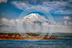 Mount Fuji through clouds