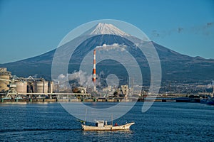Mount Fuji and factory