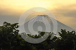 Mount Fuji from the fumaroles in Mount Hakone, Hakone, Kanagawa Prefecture, Japan. The picture is in photo