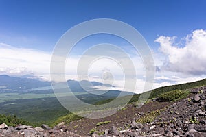 Mount fuji, japan climbing from yoshida trail.