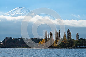 Mount Fuji and Lake Kawaguchi in Yamanashi, japan