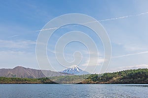 Mount Fuji from lake Saiko in spring