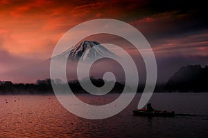 Mount fuji and lake Shoji at dawn, Japan