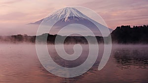 Mount Fuji from Lake Shoji with twilight sky