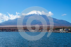 Mount Fuji and Lake Yamanaka in Yamanashi, japan