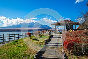 Mount Fuji and Lake Yamanaka in Yamanashi, japan