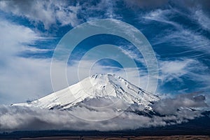 Mount Fuji and majestic sky taken from Lake Yamanaka