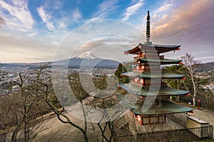 Mount Fuji and pagoda at sunrise