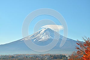 Mount fuji and red maple tree in autumn at kawaguchiko lake