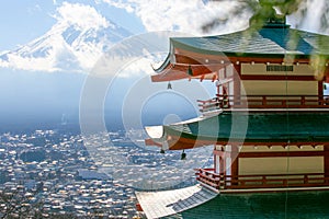 Mount Fuji and red pagoda or Chureito Pagoda