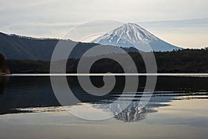 Mount Fuji reflected on Lake Saiko