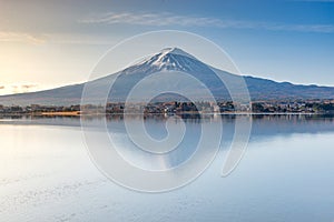 Mount fuji san in the morning at Lake kawaguchiko, yamanashi, japan