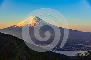 Mount Fuji sunrise with cityspace