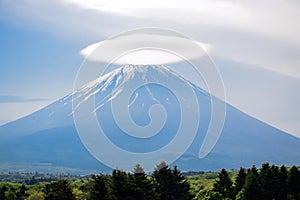 Mount Fuji view with cloud on top of its peak, Kawaguchiko, Japan