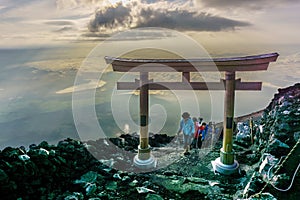 MOUNT FUJI, YAMANASHI, JAPAN - July 25, 2017 : Torii on top of F