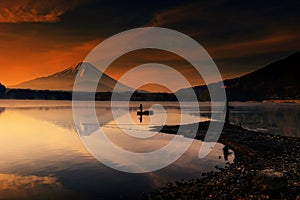 Mount Fujisan at dawn in Shoji lake