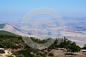 Mount Gilboa, where king Saul fell, view from mountain top to the valley of Israel in fall time