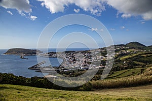 Mount Guia, Horta, Faial island with the peak of Pico volcanic mountain, Azores