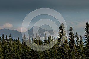 Mount Harkin under a forest fire smoke haze Kootenay National Park British Columbia Canada