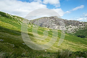 Mount Helvellyn, 950 metres high above Lake Ullswater.