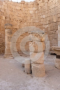 Mount Herodion and the ruins of the fortress of King Herod inside an artificial crater. The Judaean Desert, West Bank.