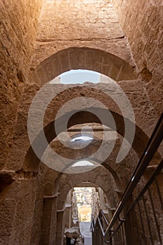 Mount Herodion and the ruins of the fortress of King Herod inside an artificial crater. The Judaean Desert, West Bank.