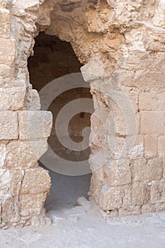 Mount Herodion and the ruins of the fortress of King Herod inside an artificial crater. The Judaean Desert, West Bank.