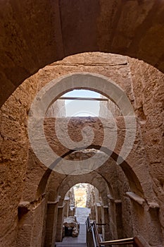 Mount Herodion and the ruins of the fortress of King Herod inside an artificial crater. The Judaean Desert, West Bank.