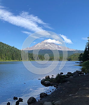 Mount Hood Oregon Lake Trillium Vista Landscape Lake Shore and Mountains