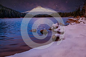 Mount Hood reflecting in Trillium Lake at sunset, National Forest, Oregon,USA