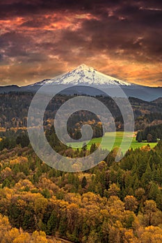 Mount Hood at Sandy River Valley in Fall Oregon USA