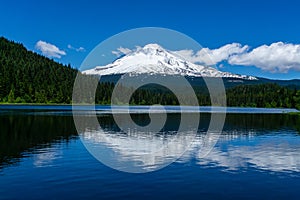 Mount Hood southern slope with reflection on Trillium Lake, Government Camp, Mt Hood National Forest, Oregon