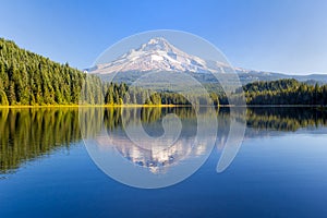 Mount Hood on a Sunny Day in Oregon with water reflection