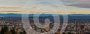 Mount Hood View over Portland Cityscape Panorama