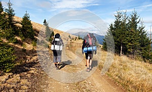 Mount Hoverla or Goverla with two tourists