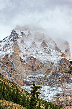 Mount Huber covered by snow and clouds.Yoho National Park.British Columbia.Canada
