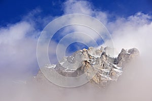 Mount Huber with low clouds, Yoho National Park, British Columbia, Canada