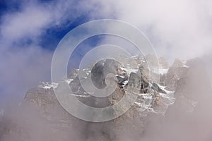 Mount Huber with low clouds, Yoho National Park, British Columbia, Canada